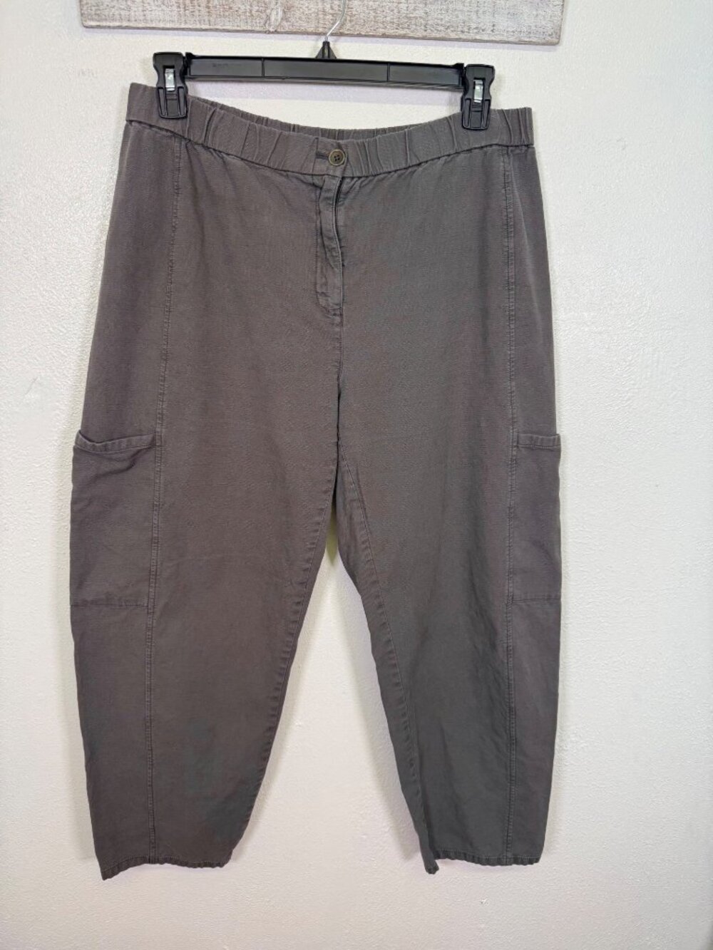 Eileen Fisher Cotton Hemp Stretch Lantern Pant Easy Fit Ankle Length Grove Large - Picture 3 of 16